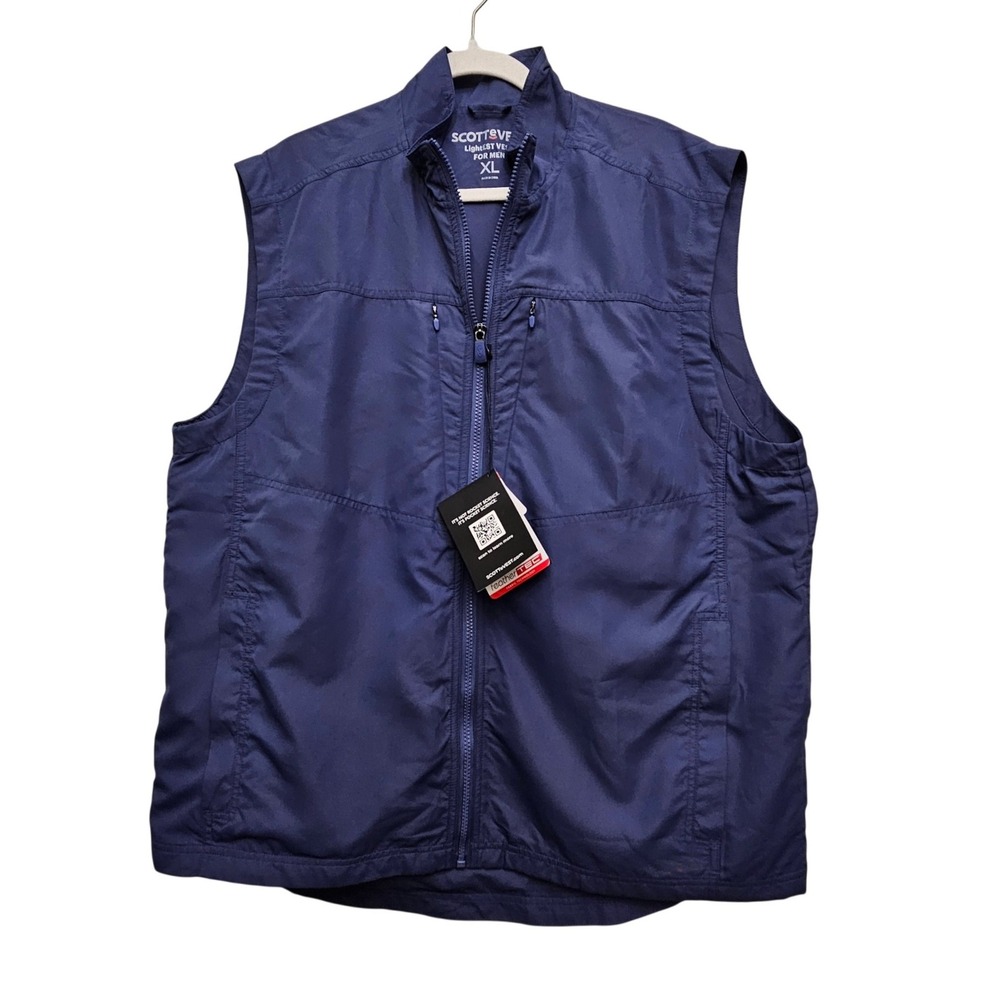 SCOTTeVEST LightEST Vest Men XL Navy Blue 10+ Pockets Travel Tech Utility Gear